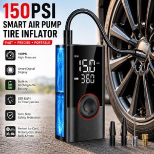 150 PSI Smart däckpump, sladdlös bärbar luftkompressor, digital display, laddningsbar pump