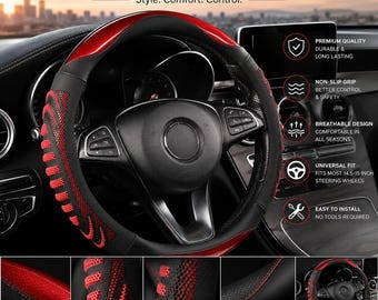 Honeycomb Leather Steering Wheel Cover, Universal Anti-Slip Grip Protector