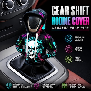 Skull Hoodie Gear Shift Cover, Car Lever Protector, Fabric Shifter Accessory