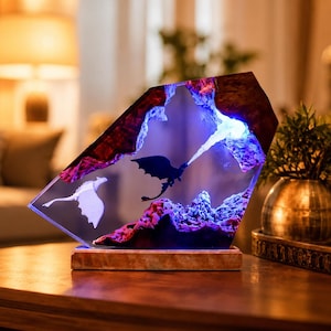 Toothless Resin Lamp, How To Train Your Dragon Night Light, Fury Dragon Epoxy Wood Lamp, Fantasy Dragon Gift, Handmade Dragon Lamp