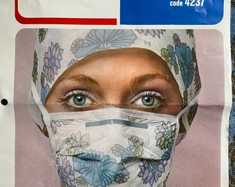 1970s Surgical Mask and Advertising, Mod, Floral, Nursing History, Early Printed Surgical Mask, Hospital