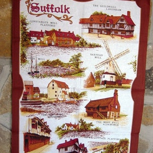 Sufflok Historical Sites, Mills, and Buildings, Cotton TeaTowel, Made in Britain, Architectural, Historical, Mint, designed by Clive Mayor image 1