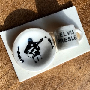 Elvis Presley Miniature Plate and Mug set, Half Scale, Black and White Porcelain, 1:24, NOS, NIP