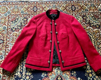 Red Wool Jacket, German Made, 1960s, Red and Black