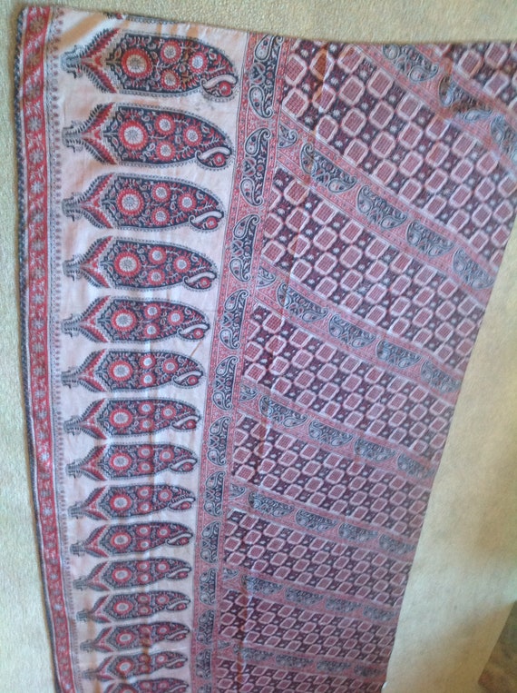 Silk Scarf, Large Rectangular, Block Printed, Mad… - image 3