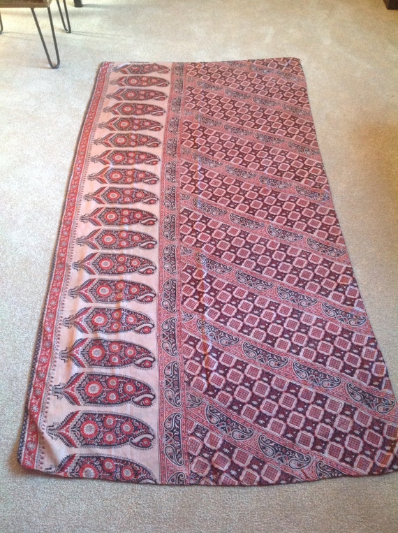 Silk Scarf, Large Rectangular, Block Printed, Mad… - image 1