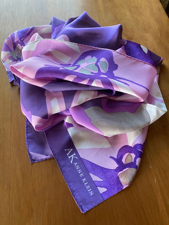 AK Anne Klein Vintage Silk Scarf, Floral Pattern,… - image 5