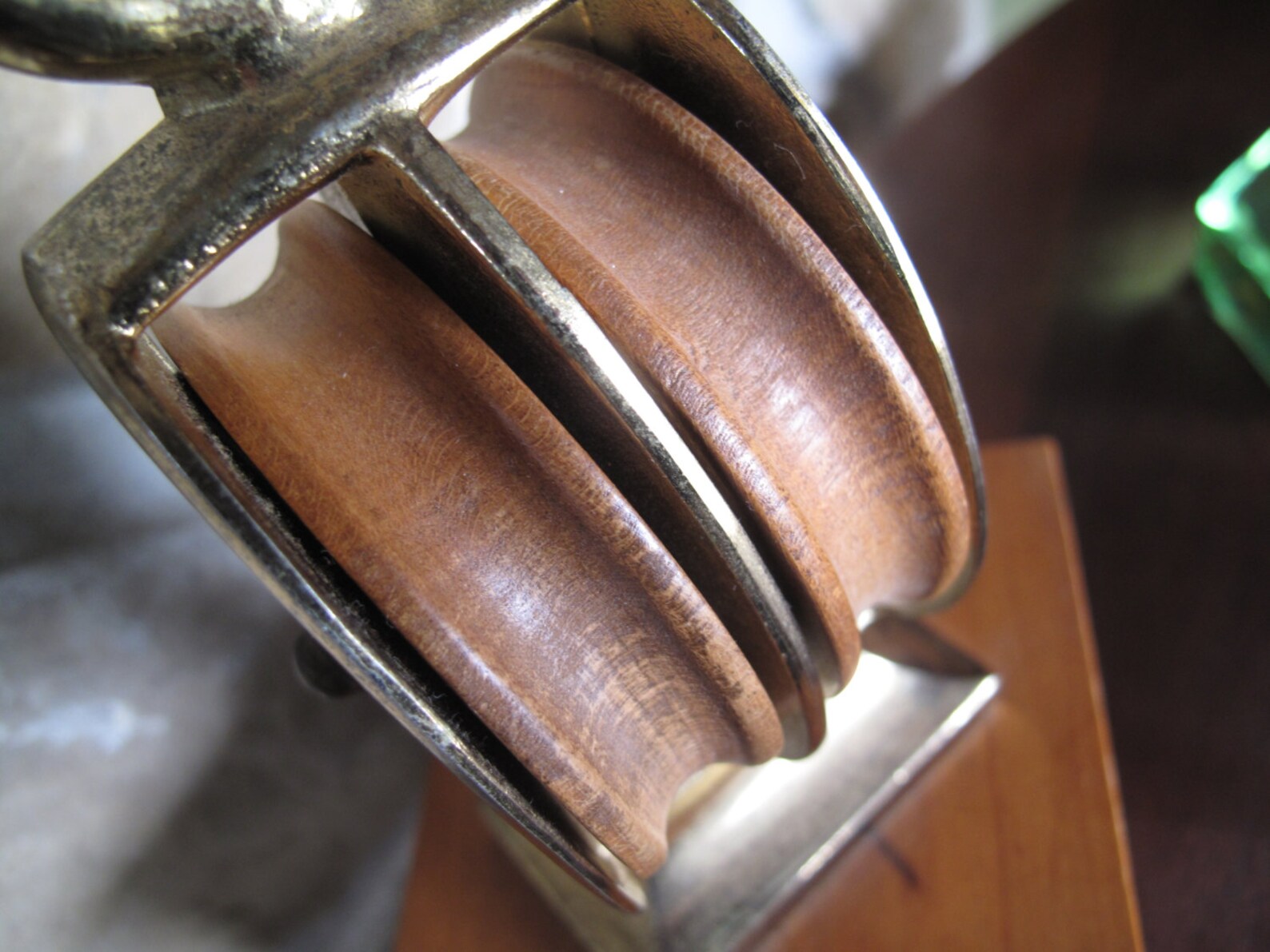 Brass and Wood Block Desk Accessory Block and Tackle Double Etsy