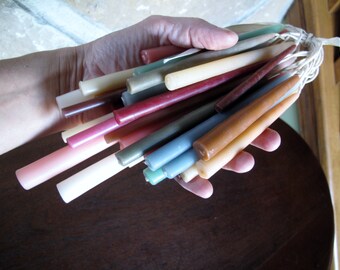 Large Lot 36 Hand Dipped Tapers, Small Diameter, Birthday, Centerpiece, Pale Natural Colors, on Braided Cotton Wick, Old Fashioned, Beeswax