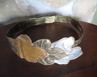 Vintage Handmade Brass, Copper & Silver Leaf Corset Belt Vintage 80s Brass Leaf Corset Belt - Tricolor Wide Metal - Etsy main image 3