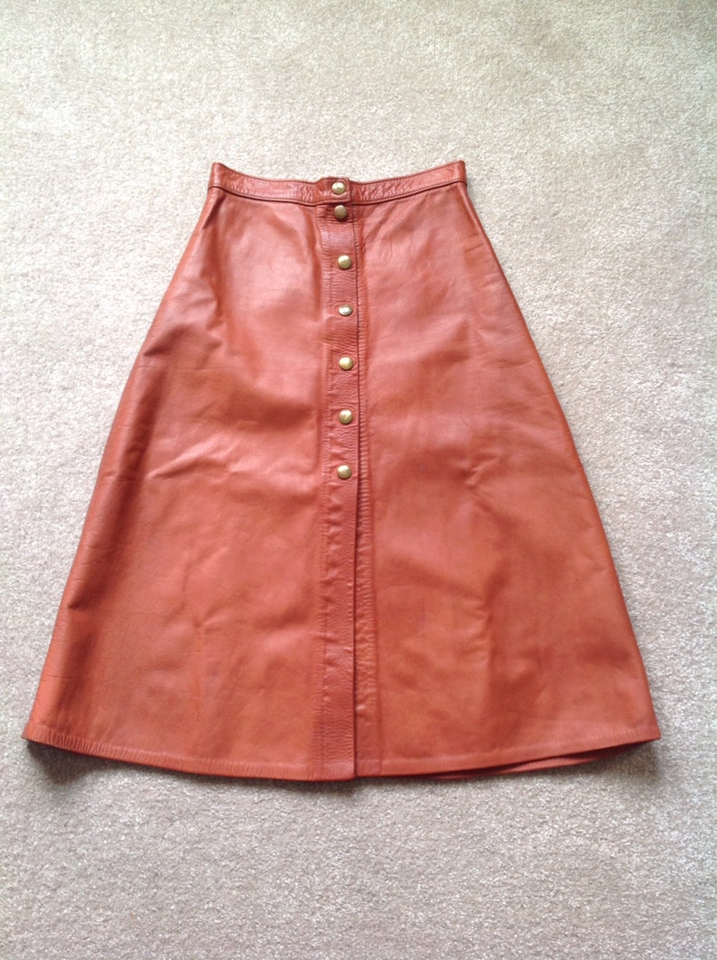 Leather A Line Skirt Small Rusty Brown Riveted Snap - Etsy