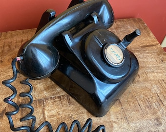 Vintage Industrial telephone, in-house communications phone, black, heavy desk top company phone