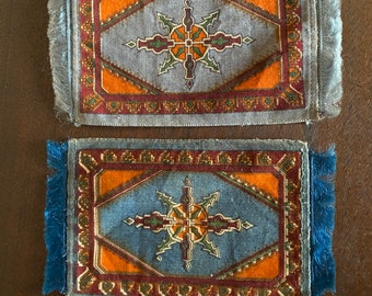 2 Cigar Box Liner Doll House Rugs, Fringed Felt Mini Rugs