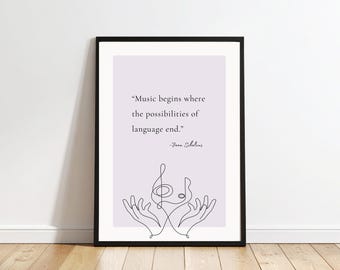 Póster decorativo con cita inspiradora sobre música para estudios de música y aulas (descarga digital)