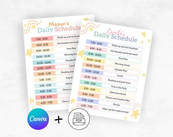 Horario diario para niños editable en Canva / Tabla de rutinas imprimible en PDF (Descarga digital)
