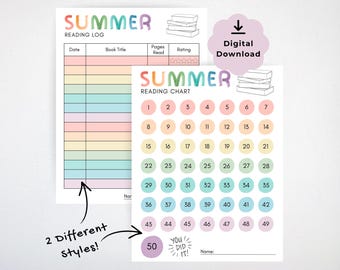 Tabla de lectura de verano para niños / Registro y seguimiento de lectura / Reto de recompensa por lectura (Descarga digital)
