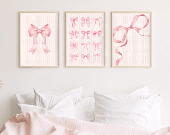 Pink Bow Wall Art Set of 6 | Coquette Decor Prints | Girly Watercolor (Digital Download)