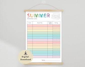 Registro de lectura de verano para niños / Rastreador de recompensas por lectura / Tabla de lectura colorida (Descarga digital)