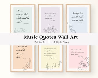 Printable Set of 6 Music Wall Art | Inspirational Music Quotes Bundle (Digital Download)