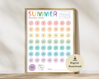 Registro de lectura de verano para niños / Tabla de recompensas por lectura / Imprimible para el progreso de la lectura / Descarga digital