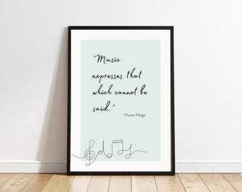 Póster decorativo con cita inspiradora sobre música para estudios de música y aulas (descarga digital)