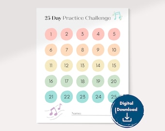 Planificador/tabla de práctica musical de 25 días para niños (descarga digital)