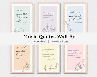 Juego imprimible de 6 láminas decorativas con temática musical / Paquete de citas inspiradoras sobre música (descarga digital)