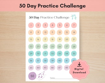 Planificador/tabla de práctica musical de 50 días para niños (descarga digital)