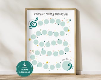Quadro de Recompensas para Prática Musical | Acompanhamento do Progresso para Alunos e Professores de Música (Download Digital)