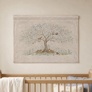 Tree of Life Tapestry | Woodland & Forest Animal Nursery Decor Idea for New Baby and Toddlers  | Woodland Baby Shower Gift Under 100
