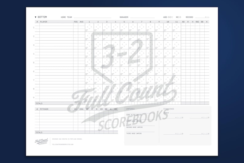 Digital Baseball/softball Scorebook PDF | Printable Scorecards | Full ...
