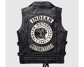 Men’s Indian Motorcycle Riding Vest | Genuine Cowhide Leather Biker Vest | Western Style Motorcycle Waistcoat | Handmade Rider Gear