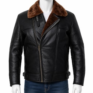 Chaqueta de piel de oveja B3 para hombre / Abrigo de vuelo de aviador de la RAF / Chaqueta bomber de invierno