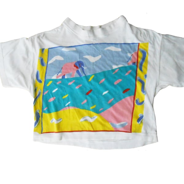 Elephant Shirt/ Pastel Shirt/ 90s Crop Top/ Crop Top Tee/ Crop Top Tshirt/ Soft Grunge/ Pastel Goth/ Israeli Clothing/ Made in Israel/ Jew