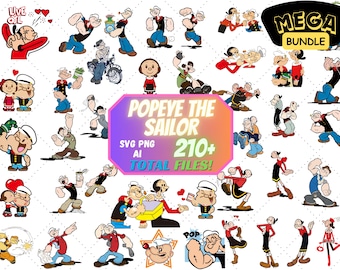 Popeye SVG Bundle 210+ Files, Vintage Sailor Cartoon SVG Pack, Instant Download