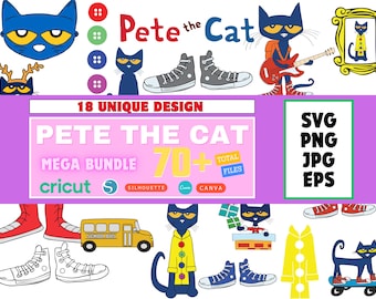 ピート・ザ・キャットのSVGベクターバンドル、Cricut & Silhouetteカットファイル