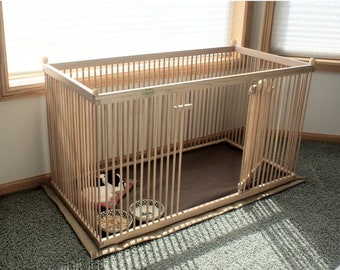 2'x4' Solid Hardwood Dog Crate with Waterproof Snap-on Floor Mat - Built-to-order, Ships Fast!