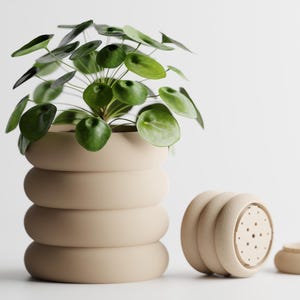 Pflanztopf mit Drainagesystem | Moderner Blumentopf mit Untersetzer | Minimalistischer Übertopf | 3D Druck Pflanzgefäß