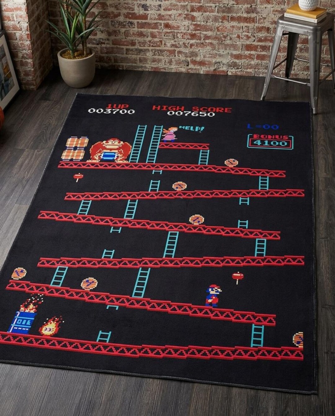 Retro Arcade Inspired Area Rug – 8-bit Platformer Game Carpet for ...