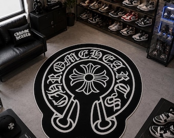 Tappeto rotondo con logo Chrome Hearts, tappeto gotico streetwear per camera da letto, idea regalo Hypebeasts.
