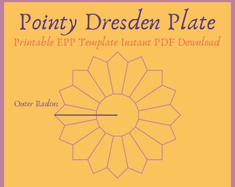 Printable Dresden Plate 16 Points 5.0" Radius EPP Template Instant PDF Download