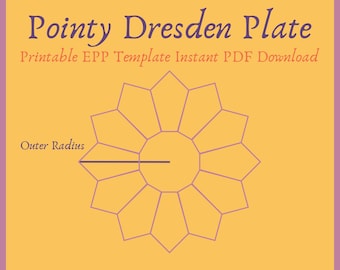 Printable Dresden Plate 12 Points 5.0" Radius EPP Template Instant PDF Download