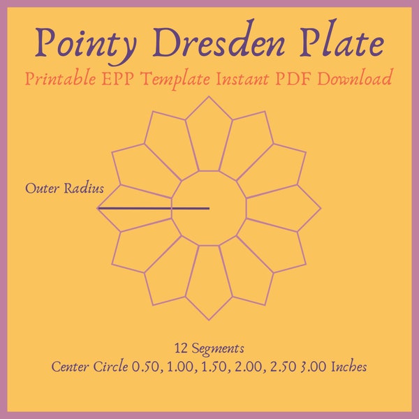 Printable Dresden Plate 12 Points 5.5" Radius EPP Template Instant PDF Download