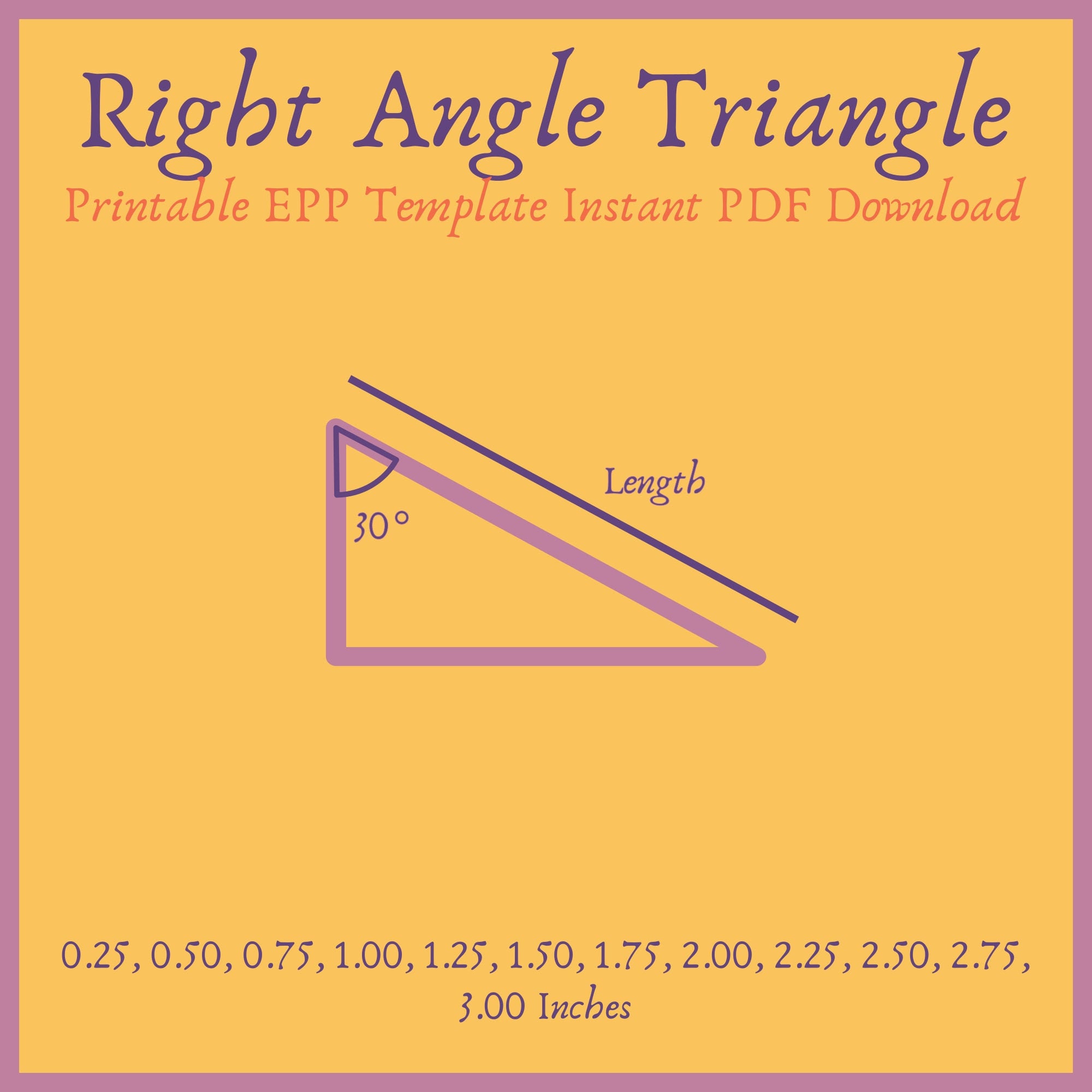 Printable 30 60 90 Degree Triangle Epp Template Instant Pdf Etsy