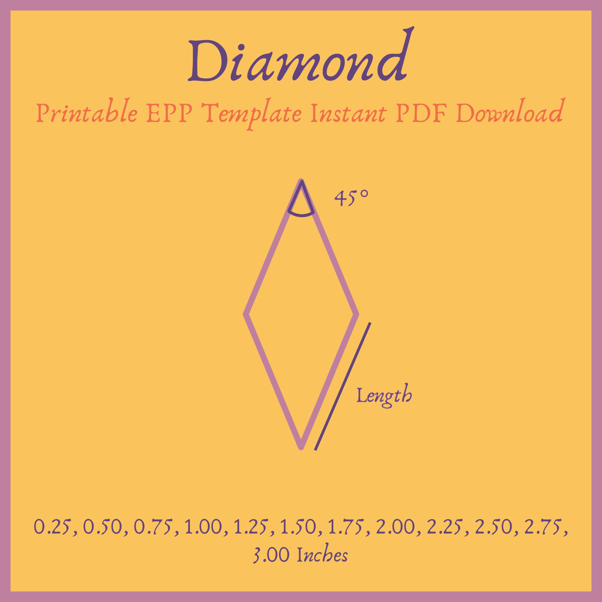 printable 45 degree diamond epp template instant pdf download etsy