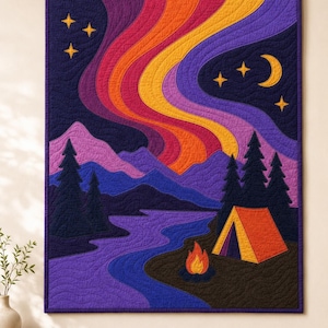 Modern Aurora Landscape Quilt Pattern PDF, Raw Edge Applique Wall Hanging, Throw Blanket