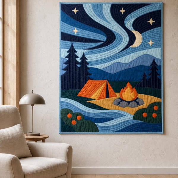 Aurora Campsite Quilt Pattern PDF, Northern Lights Landscape with Home Print and Copy Shop