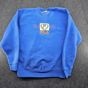 Vintage FILA Italia colorblock sweater heren trui blauw XL Made in Italy afbeelding 1