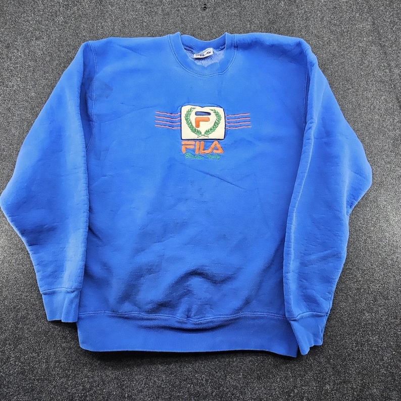 Vintage FILA Italia colorblock sweater heren trui blauw XL Made in Italy afbeelding 1