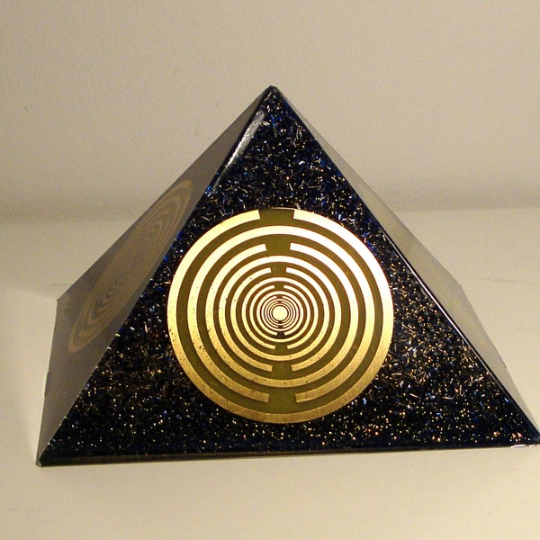 Orgone orgonite® Giant Pyramid All Powerful, blue Orgone Generator, 5 gold plated 24K MWO Lakhovsky, Golden Ratio Antenna, Quintuple power